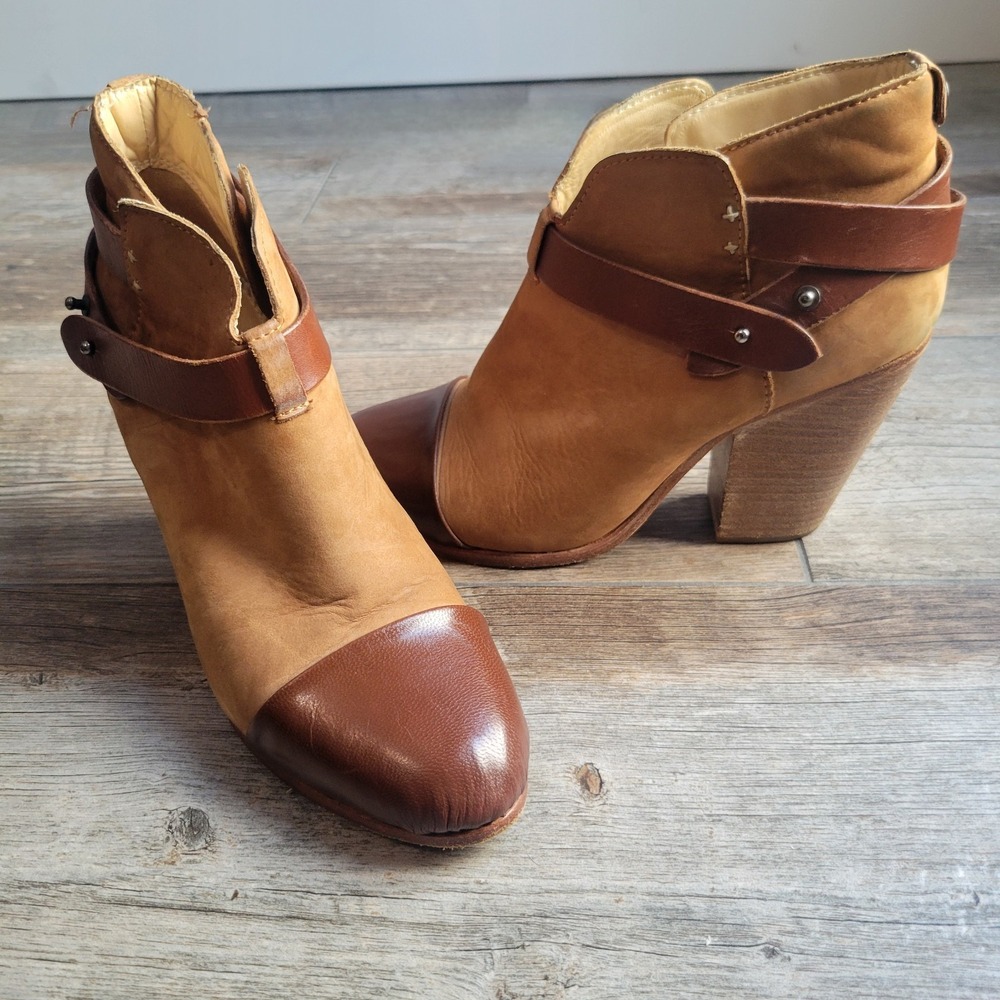 Rag & Bone Harrow Ankle Booties‎ EU 39.5 US 9 Tan Brown Leather Cap Toe Block...